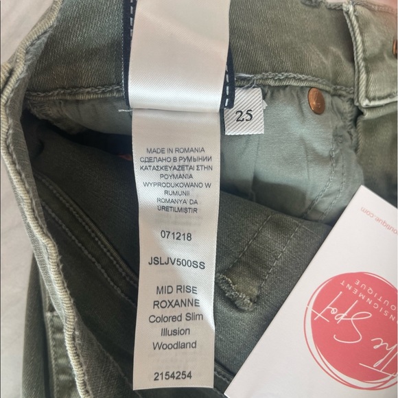 7 For All Mankind military green mid rise Roxanne slim illusion woodland jeans. - Picture 2 of 7